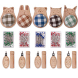 Maxbell Cute Pin Cushion with Pins Needle Threader Wood Household Compact Needlework Cat Shaped