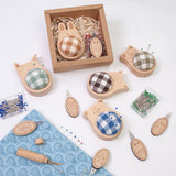 Maxbell Cute Pin Cushion with Pins Needle Threader Wood Household Compact Needlework Cat Shaped