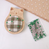 Maxbell Cute Pin Cushion with Pins Needle Threader Wood Household Compact Needlework Cat Shaped