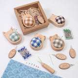 Maxbell Cute Pin Cushion with Pins Needle Threader Wood Household Compact Needlework Cat Shaped