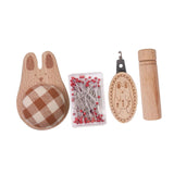 Maxbell Cute Pin Cushion with Pins Needle Threader Wood Household Compact Needlework Rabbit Shaped