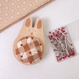 Maxbell Cute Pin Cushion with Pins Needle Threader Wood Household Compact Needlework Rabbit Shaped