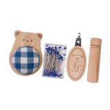 Maxbell Cute Pin Cushion with Pins Needle Threader Wood Household Compact Needlework Bear Shaped