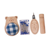 Maxbell Cute Pin Cushion with Pins Needle Threader Wood Household Compact Needlework Bear Shaped