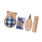 Maxbell Cute Pin Cushion with Pins Needle Threader Wood Household Compact Needlework Bear Shaped