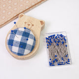 Maxbell Cute Pin Cushion with Pins Needle Threader Wood Household Compact Needlework Bear Shaped
