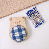 Maxbell Cute Pin Cushion with Pins Needle Threader Wood Household Compact Needlework Bear Shaped