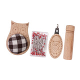 Maxbell Cute Pin Cushion with Pins Needle Threader Wood Household Compact Needlework Owl Shaped