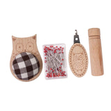 Maxbell Cute Pin Cushion with Pins Needle Threader Wood Household Compact Needlework Owl Shaped