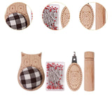 Maxbell Cute Pin Cushion with Pins Needle Threader Wood Household Compact Needlework Owl Shaped