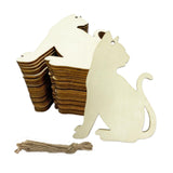 Maxbell 20Pcs Wooden Hanging Ornaments Halloween Cat Shaped Plaques Blank Wood Chips