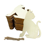 Maxbell 20Pcs Wooden Hanging Ornaments Halloween Cat Shaped Plaques Blank Wood Chips