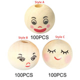 Maxbell 100Pcs Smiling Doll Head Wooden Beads with Faces Kids Loose Beads for Crafts Style A