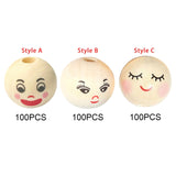 Maxbell 100Pcs Smiling Doll Head Wooden Beads with Faces Kids Loose Beads for Crafts Style A