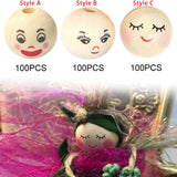 Maxbell 100Pcs Smiling Doll Head Wooden Beads with Faces Kids Loose Beads for Crafts Style A