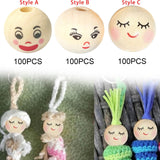 Maxbell 100Pcs Smiling Doll Head Wooden Beads with Faces Kids Loose Beads for Crafts Style A