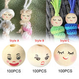 Maxbell 100Pcs Smiling Doll Head Wooden Beads with Faces Kids Loose Beads for Crafts Style A
