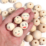 Maxbell 100Pcs Smiling Doll Head Wooden Beads with Faces Kids Loose Beads for Crafts Style A