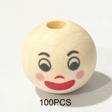 Maxbell 100Pcs Smiling Doll Head Wooden Beads with Faces Kids Loose Beads for Crafts Style A