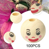 Maxbell 100Pcs Smiling Doll Head Wooden Beads with Faces Kids Loose Beads for Crafts Style A