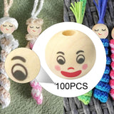 Maxbell 100Pcs Smiling Doll Head Wooden Beads with Faces Kids Loose Beads for Crafts Style A