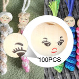 Maxbell 100Pcs Smiling Doll Head Wooden Beads with Faces Kids Loose Beads for Crafts Style B