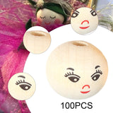 Maxbell 100Pcs Smiling Doll Head Wooden Beads with Faces Kids Loose Beads for Crafts Style B