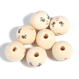 Maxbell 100Pcs Smiling Doll Head Wooden Beads with Faces Kids Loose Beads for Crafts Style B