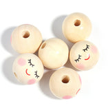 Maxbell 100Pcs Smiling Doll Head Wooden Beads with Faces Kids Loose Beads for Crafts Style C