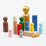 Maxbell 50 Pieces Wood Peg Doll Set Miniature Dollhouse Supplies Wooden People Craft