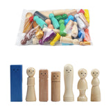 Maxbell 50 Pieces Wood Peg Doll Set Miniature Dollhouse Supplies Wooden People Craft