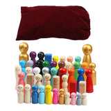 Maxbell 50 Pieces Wood Peg Doll Set Miniature Dollhouse Supplies Wooden People Craft
