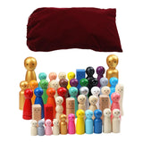 Maxbell 50 Pieces Wood Peg Doll Set Miniature Dollhouse Supplies Wooden People Craft