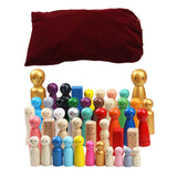 Maxbell 50 Pieces Wood Peg Doll Set Miniature Dollhouse Supplies Wooden People Craft