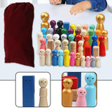 Maxbell 50 Pieces Wood Peg Doll Set Miniature Dollhouse Supplies Wooden People Craft