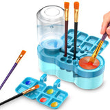 Maxbell Brush Rinser Paint Brush Clean Device with Drain Button for Classroom Artist Blue