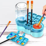 Maxbell Brush Rinser Paint Brush Clean Device with Drain Button for Classroom Artist Blue