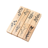 Maxbell 8Pcs Flower Decorative Wooden Rubber Stamps 2.5x0.8x1inch for Blessing Cards