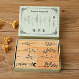 Maxbell 8Pcs Flower Decorative Wooden Rubber Stamps 2.5x0.8x1inch for Blessing Cards