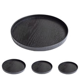 Maxbell Round Wooden Plate Food Snack Serving Trays Salad Bowl Black 21cm+24cm