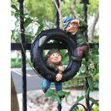 Maxbell Statue Resin Swing Boys Decor Simulation Home Garden Craft with Round Tire - Aladdin Shoppers