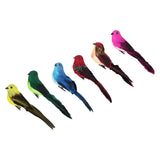 Maxbell 6Pcs Colours Artificial Feather Foam Birds with Clamp Garden Tree Decor