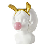 Maxbell Cute Girl Succulent Planter Pot Pen Holder with Rabbit Ears Desktop Decor