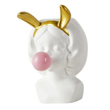 Maxbell Cute Girl Succulent Planter Pot Pen Holder with Rabbit Ears Desktop Decor