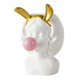 Maxbell Cute Girl Succulent Planter Pot Pen Holder with Rabbit Ears Desktop Decor
