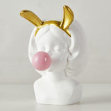 Maxbell Cute Girl Succulent Planter Pot Pen Holder with Rabbit Ears Desktop Decor