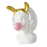 Maxbell Cute Girl Succulent Planter Pot Pen Holder with Rabbit Ears Desktop Decor