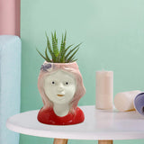 Maxbell 2x Succulent Pots Ceramic Planter Small Succulent Pot with Drainage Girl Boy