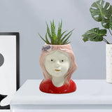 Maxbell 2x Succulent Pots Ceramic Planter Small Succulent Pot with Drainage Girl Boy