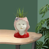 Maxbell 2x Succulent Pots Ceramic Planter Small Succulent Pot with Drainage Girl Boy